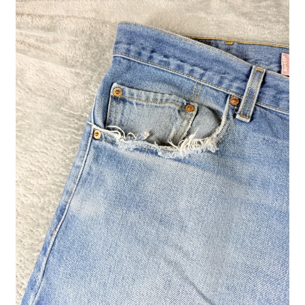 Vtg Levis 517 Boot Cut Jeans 38x30 Light Wash USA Made Distressed